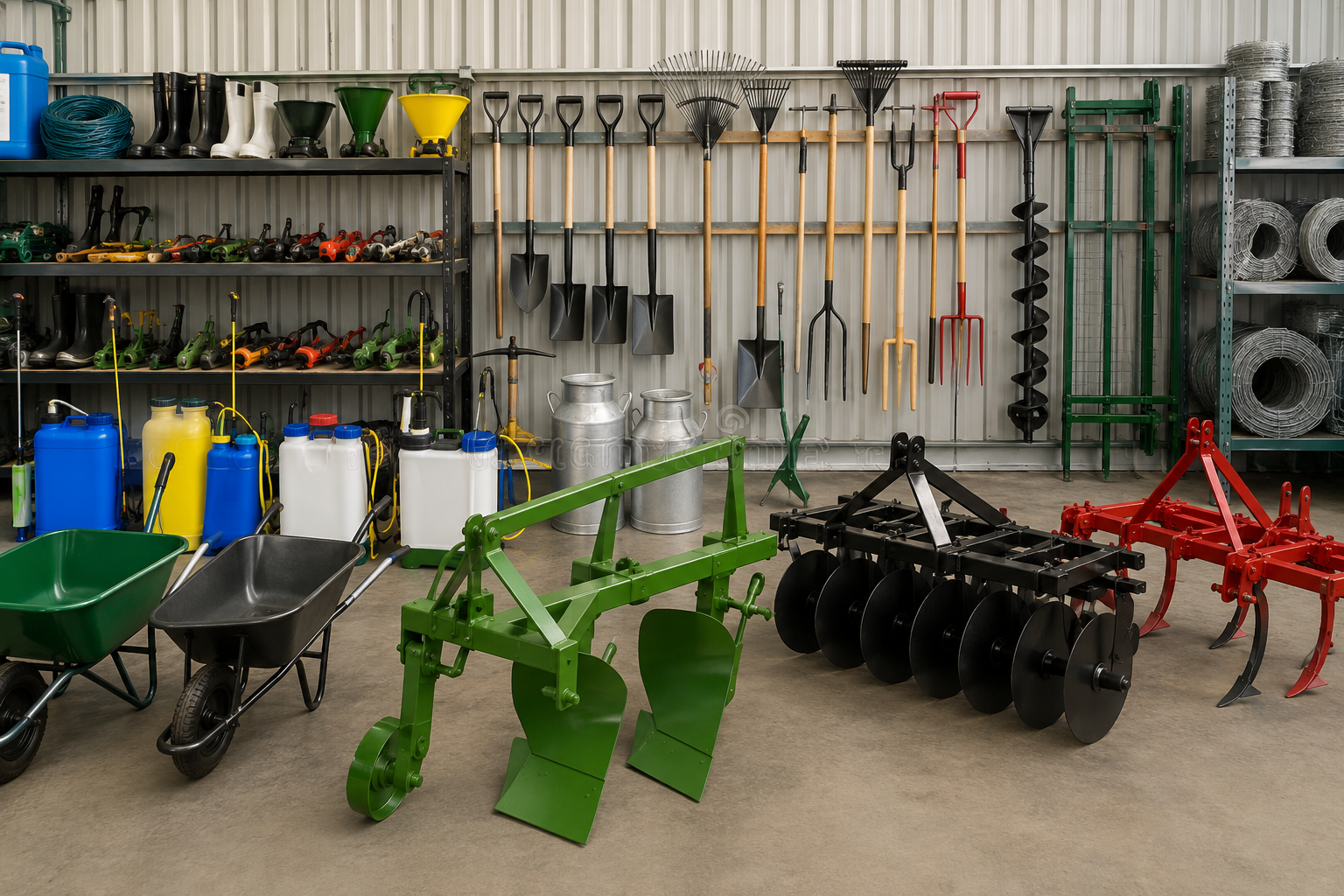 Farm tools and equipment representing agricultural hardware